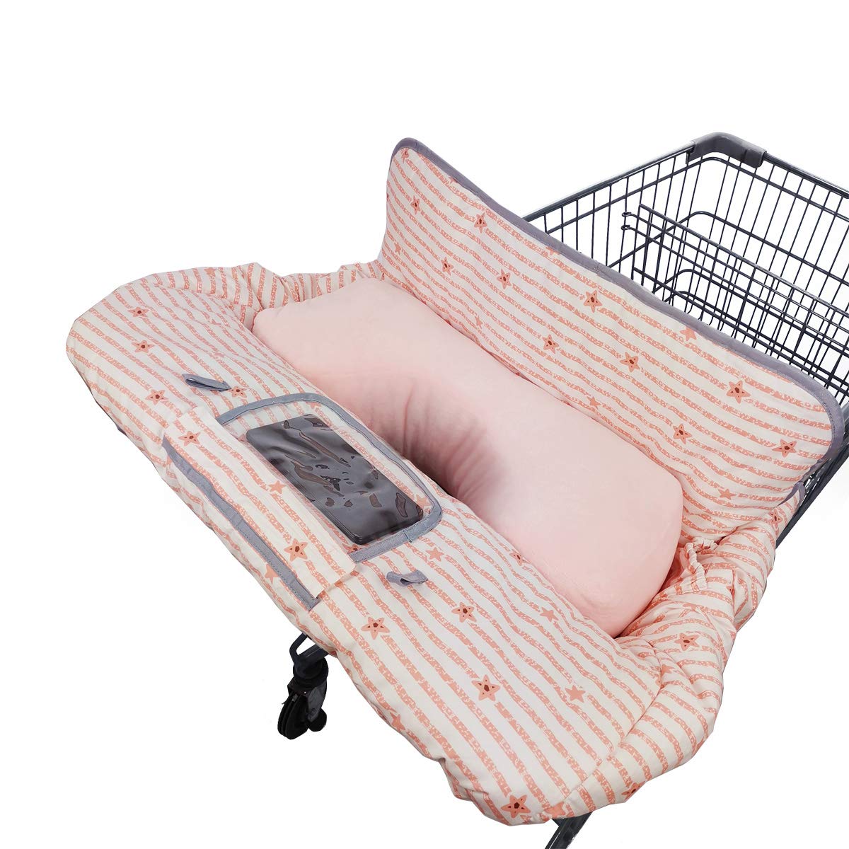 Shopping Cart Cover for Baby with Cellphone Holder in Pink