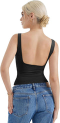 SUUKSESS Women Padded Open Back Boat Neck Tank Top - Double Lined skin
