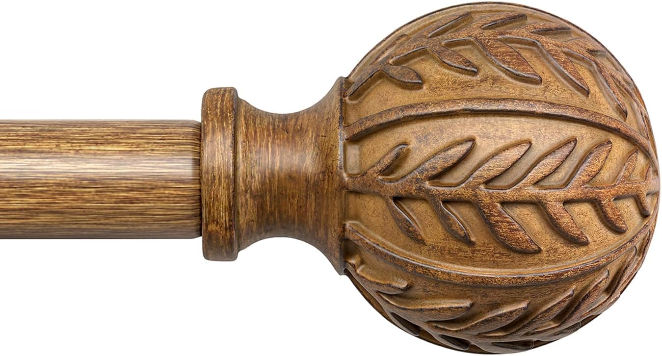 Boho Wood Curtain Rods for Windows 66 to 120 inch, Rustic Style