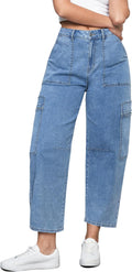 Barrel Jeans for Women High Waisted Cropped Cargo - Comfortable Fit