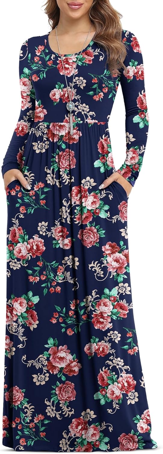 VIISHOW Women's Long Sleeve Loose Maxi Dresses with Pockets
