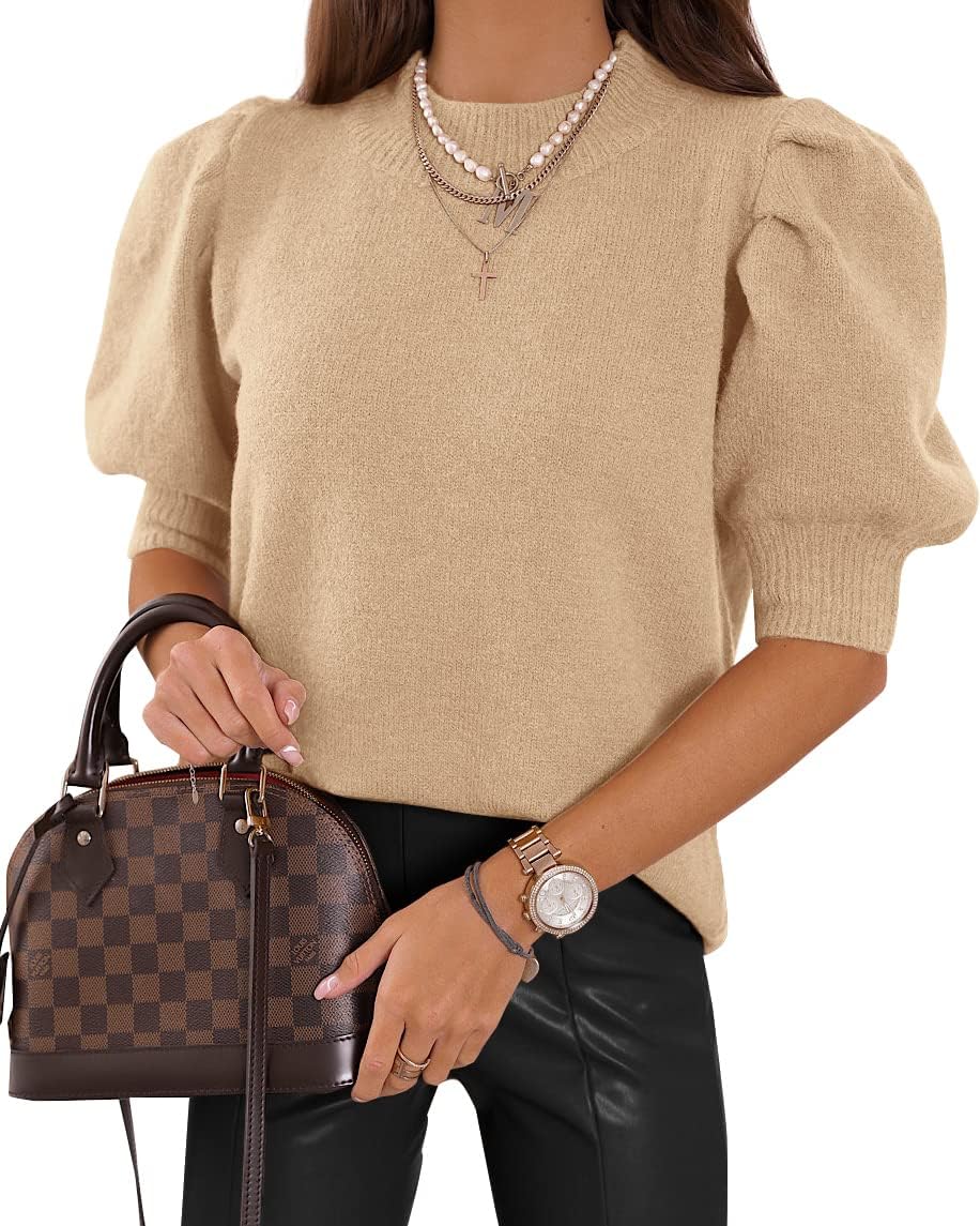 Women's Puff Short Sleeve Sweater Tops for Trendy Casual Wear