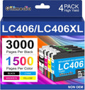 LC406 LC406XL Ink Cartridges for Brother Printer - High Yield 4-Pack