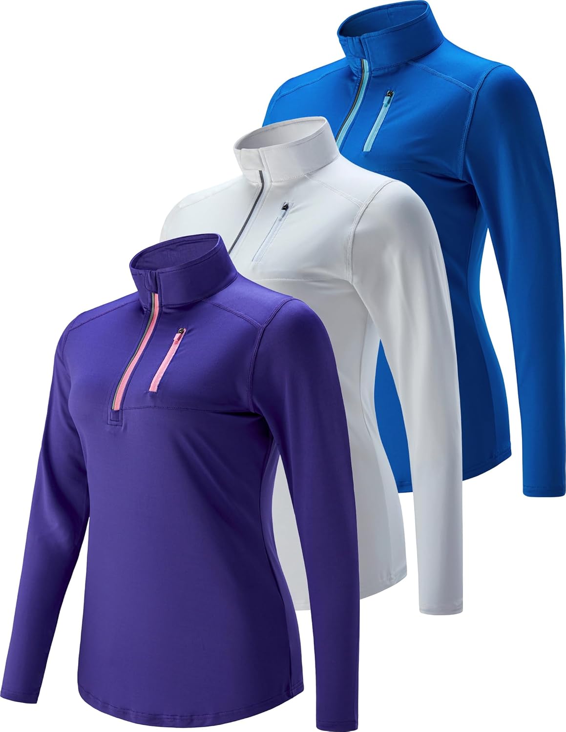 Women's Quick Dry Long Sleeve Quarter Zip Pullover Workout Shirts