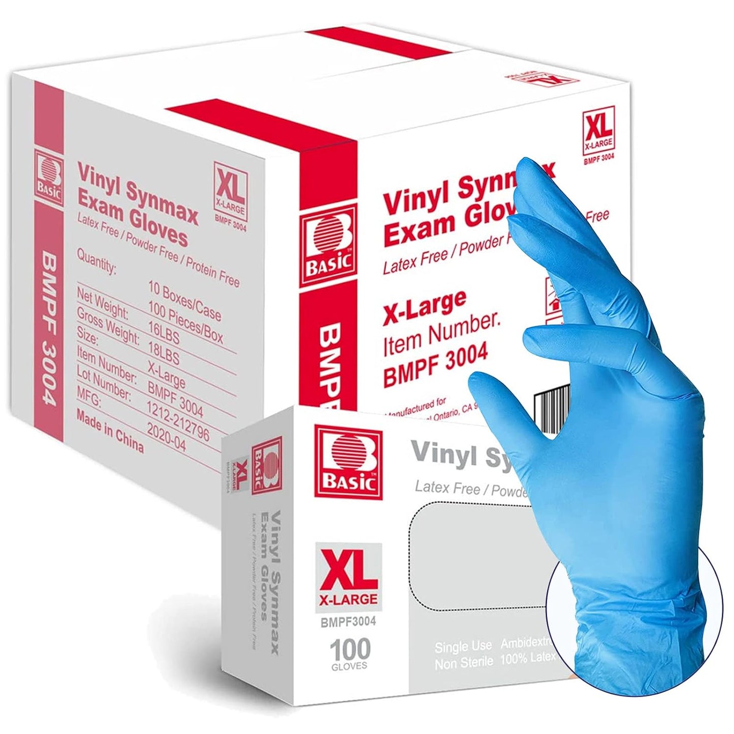 Basic Medical Synmax Vinyl Exam Gloves - Latex-Free & Powder-Free