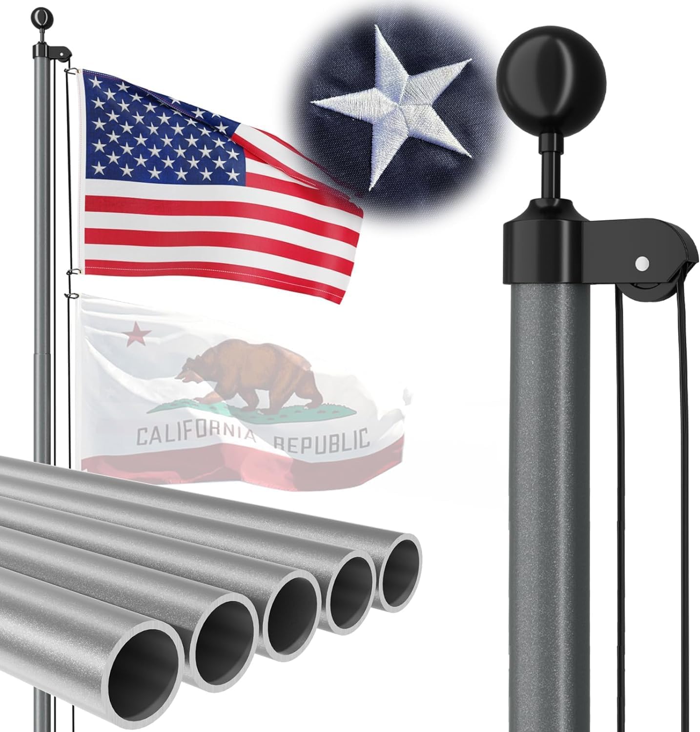 Heavy Duty Flag Pole Kit 20 FT for Outdoor Use with 100MPH Wind