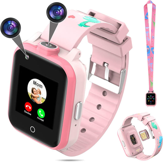 4G Kids GPS Smart Watch with Dual Camera, Calling, SOS - Perfect Gift for Boys & Girls (Pink)