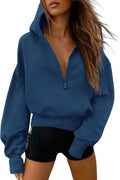 Women's Cropped Half Zip Hoodie Sweatshirt - Cozy Fleece Fall Top S=US