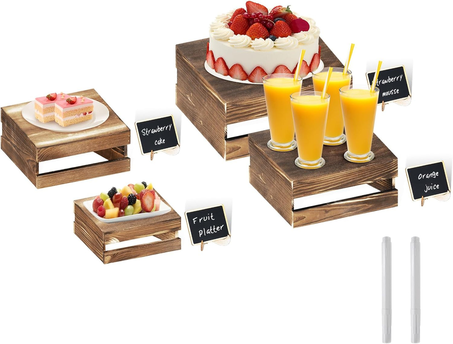 Cecnamt 4 Pcs Buffet Risers with Mini Signs for Events