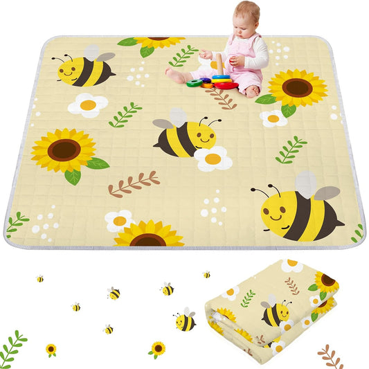 Wesiti Bee Sunflower Baby Play Mat - Non Slip & Washable