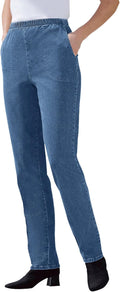 Women's Plus Size Straight Leg Stretch Fineline Denim Jeans - Pull-On