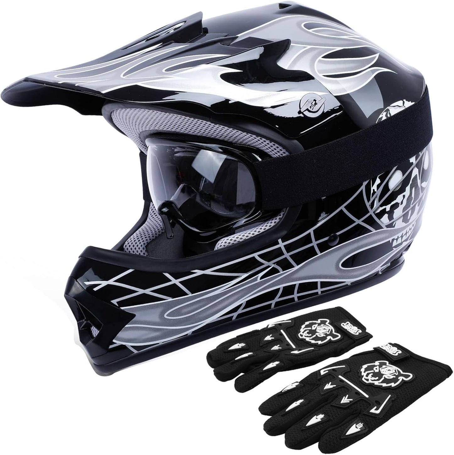 TCT-MOTORPARTS Black Skull Boy DOT Kids Youth Motocross Helmets