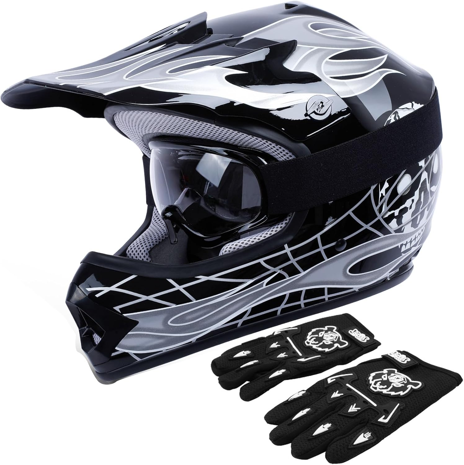 TCT-MOTORPARTS Black Skull Boy DOT Kids Youth Motocross Helmets