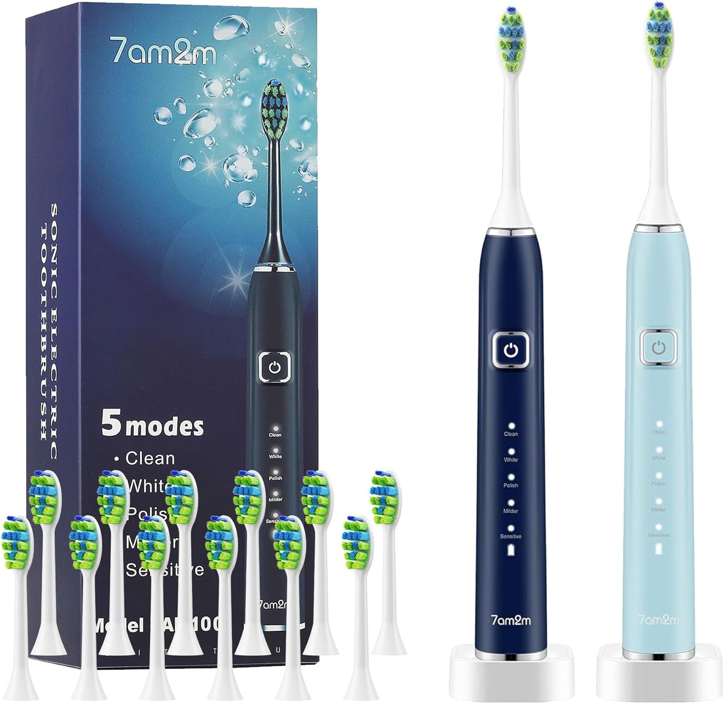 7AM2M Electric Toothbrush Set with 12 Brush Heads and Modes