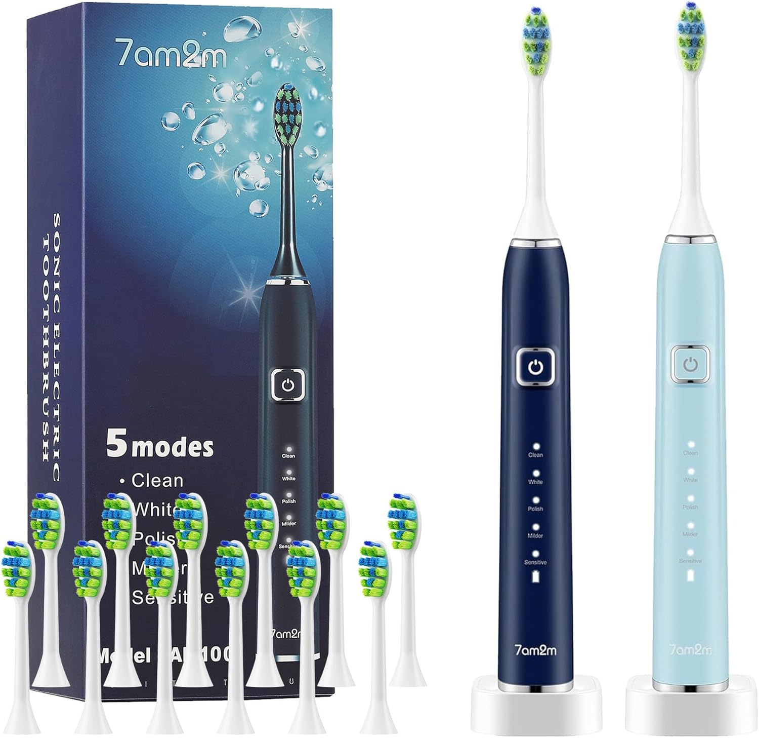 7AM2M Electric Toothbrush Set with 12 Brush Heads and Modes