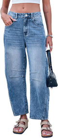 Mid Rise Barrel Jeans for Women Wide Leg Cropped Baggy Jeans GREAIDEA