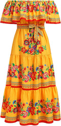 Women Mexican Dress Summer Floral Print Long Off Shoulder Maxi