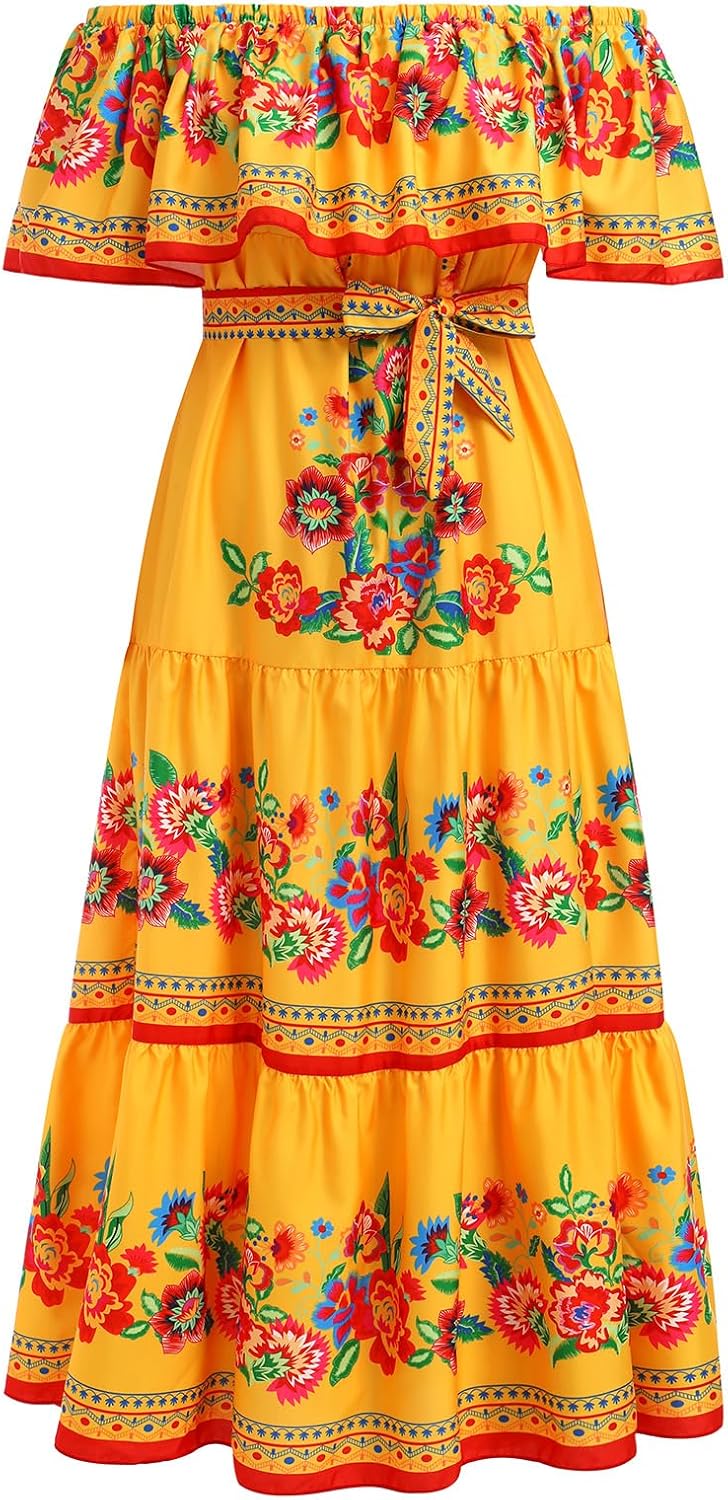 Women Mexican Dress Summer Floral Print Traditional Ethnic Wear