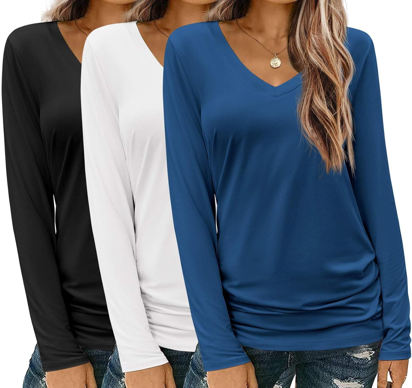 Zeagoo Womens V Neck Long Sleeve T Shirts for Casual Fall Outfits