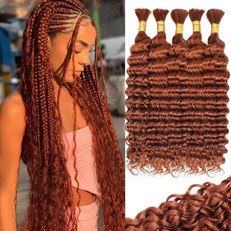 12A #350 Copper Ginger Human Braiding Hair for Boho Styles