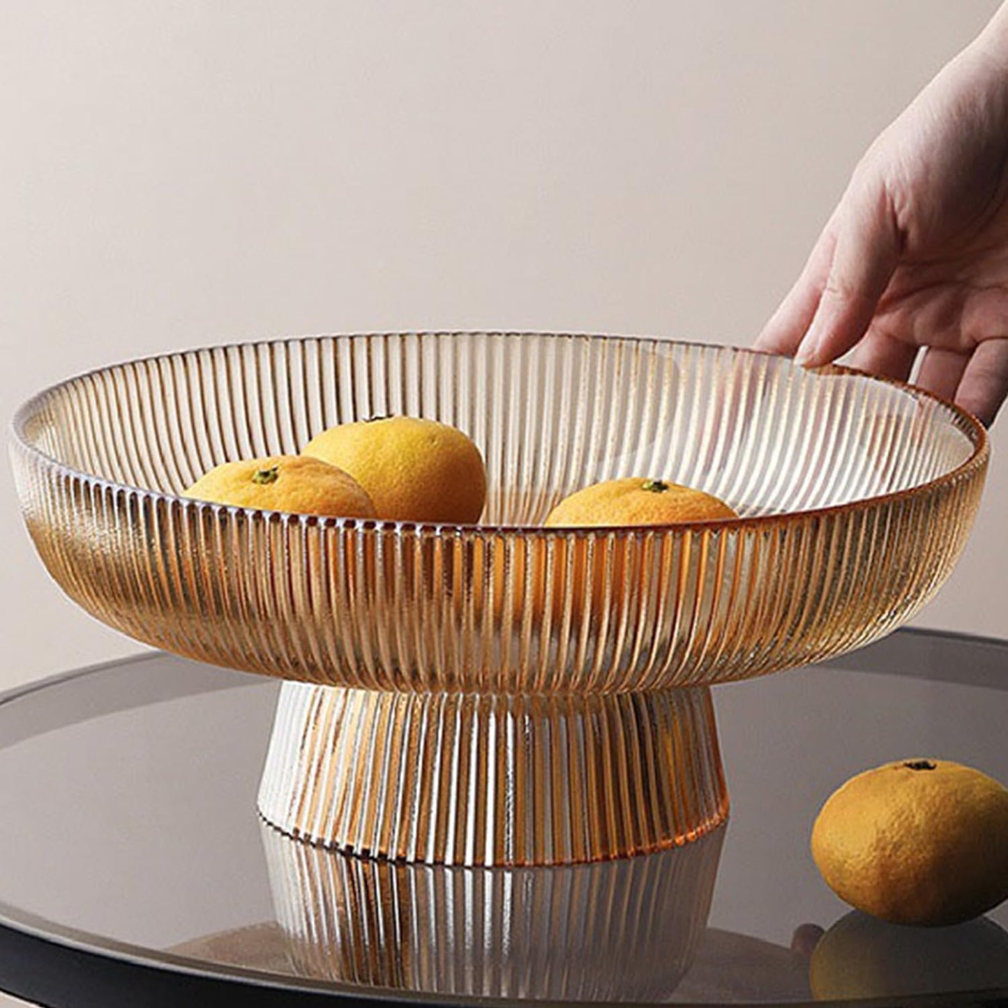 Large Decorative Glass Fruit Bowl for Kitchen Counter Decor