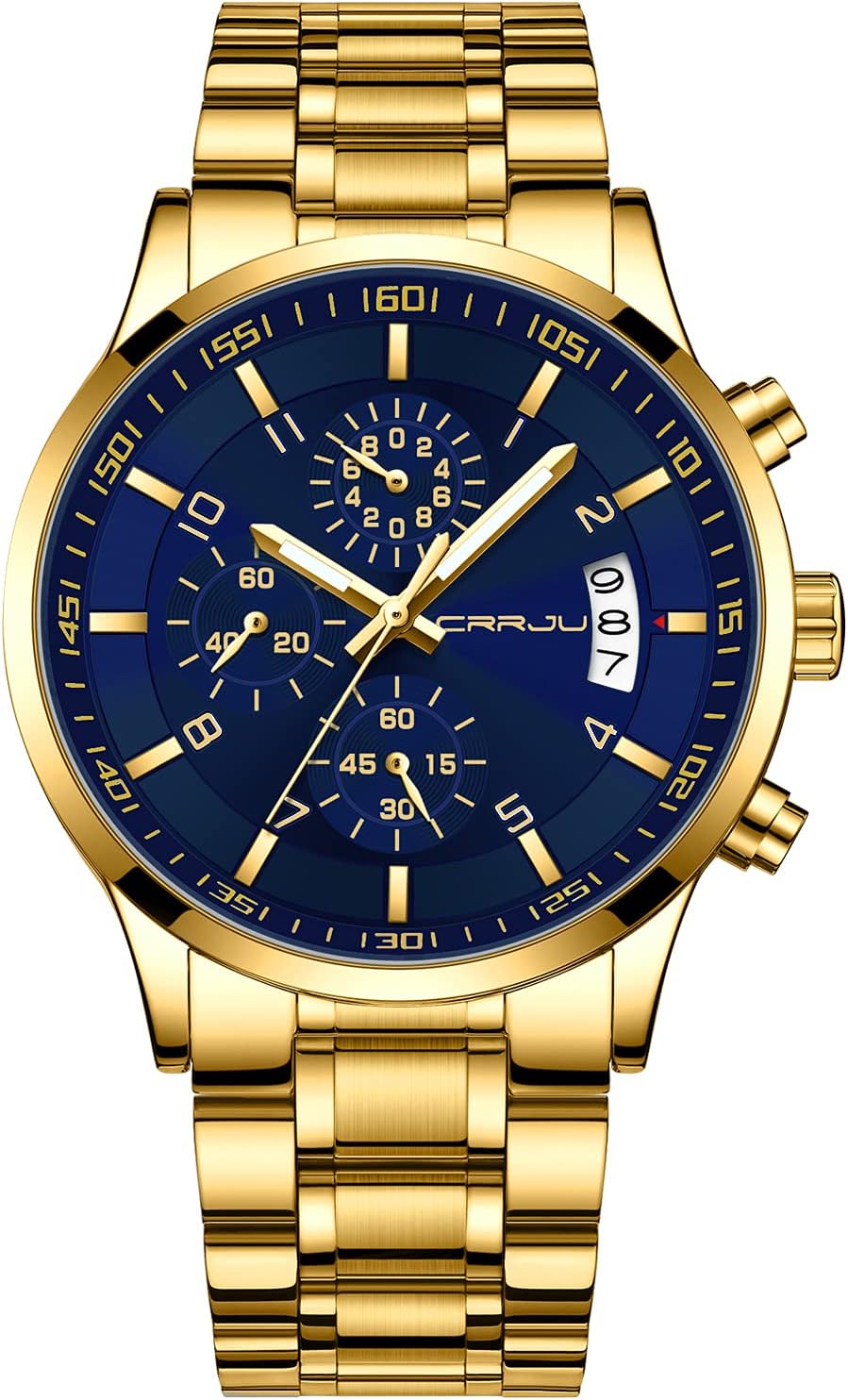 CRRJU Men's Fashion Stainless Steel Waterproof Chronograph Watch