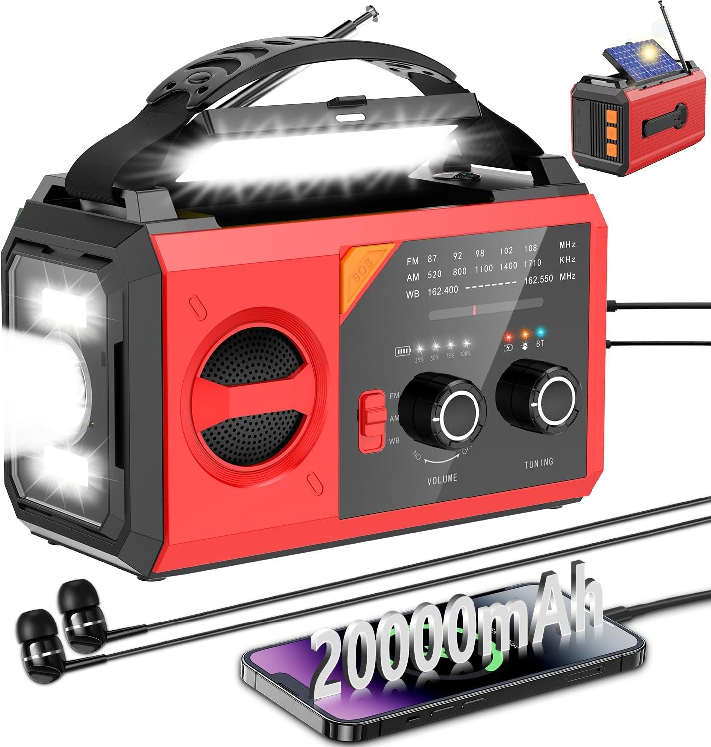 20000mAh Emergency Weather Radio with Bluetooth Speaker