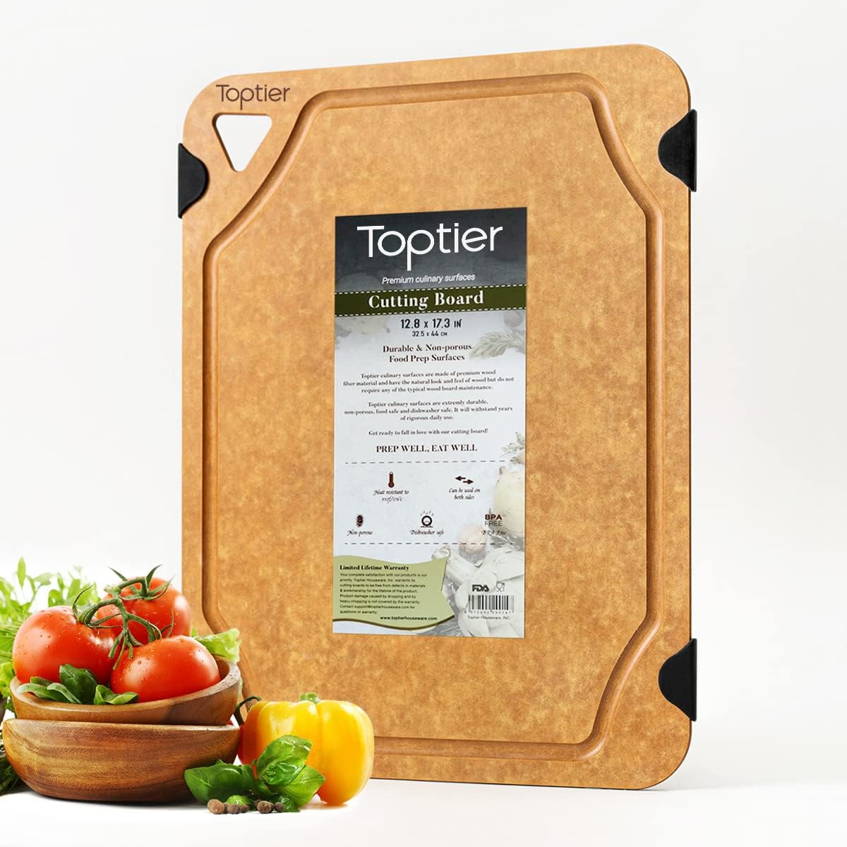 Wood Fiber Cutting Board for Kitchen - Non-Slip & Reversible