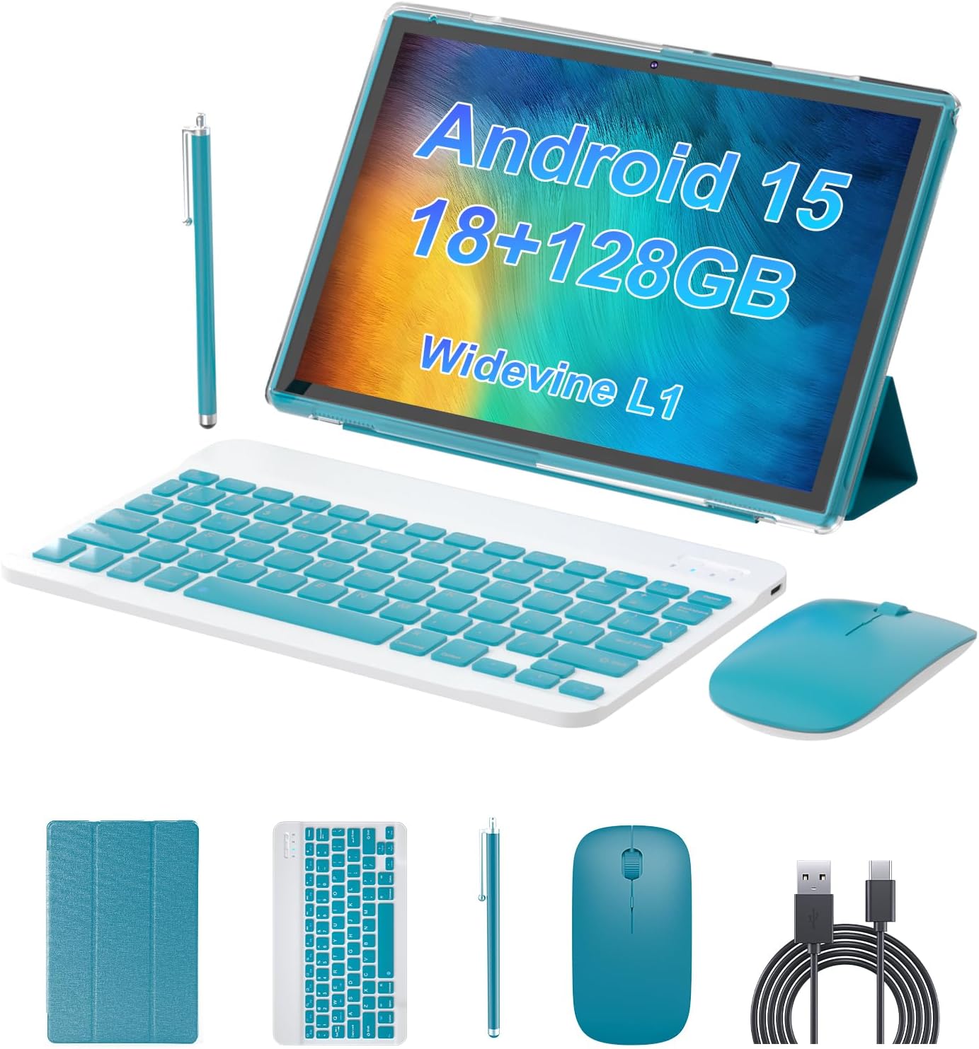 ZZB Android 15 Tablet 10.1 inch with Keyboard and Mouse Case