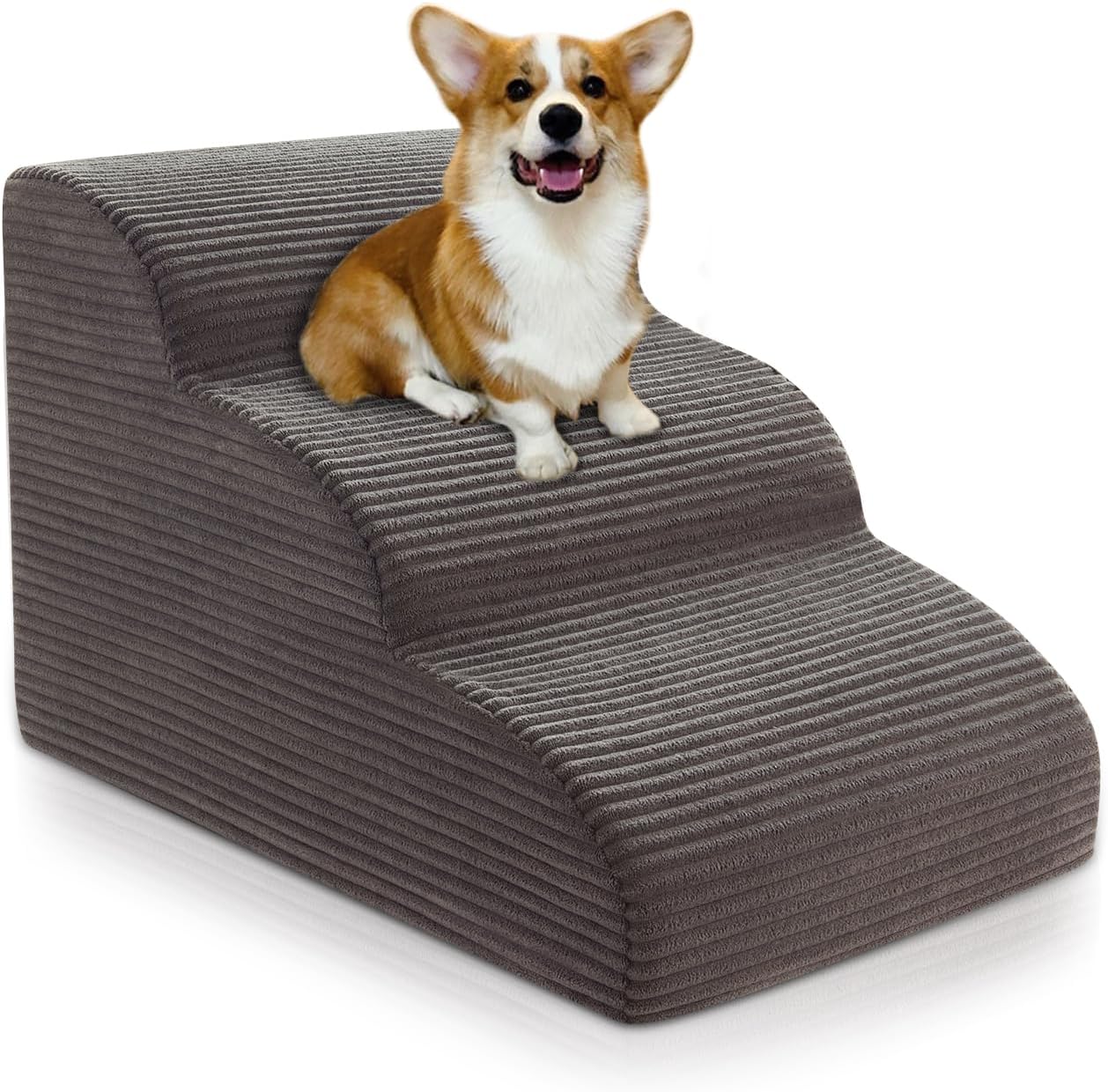 Curved Dog Stairs Ramp for Beds and Couches, 3-Step Design