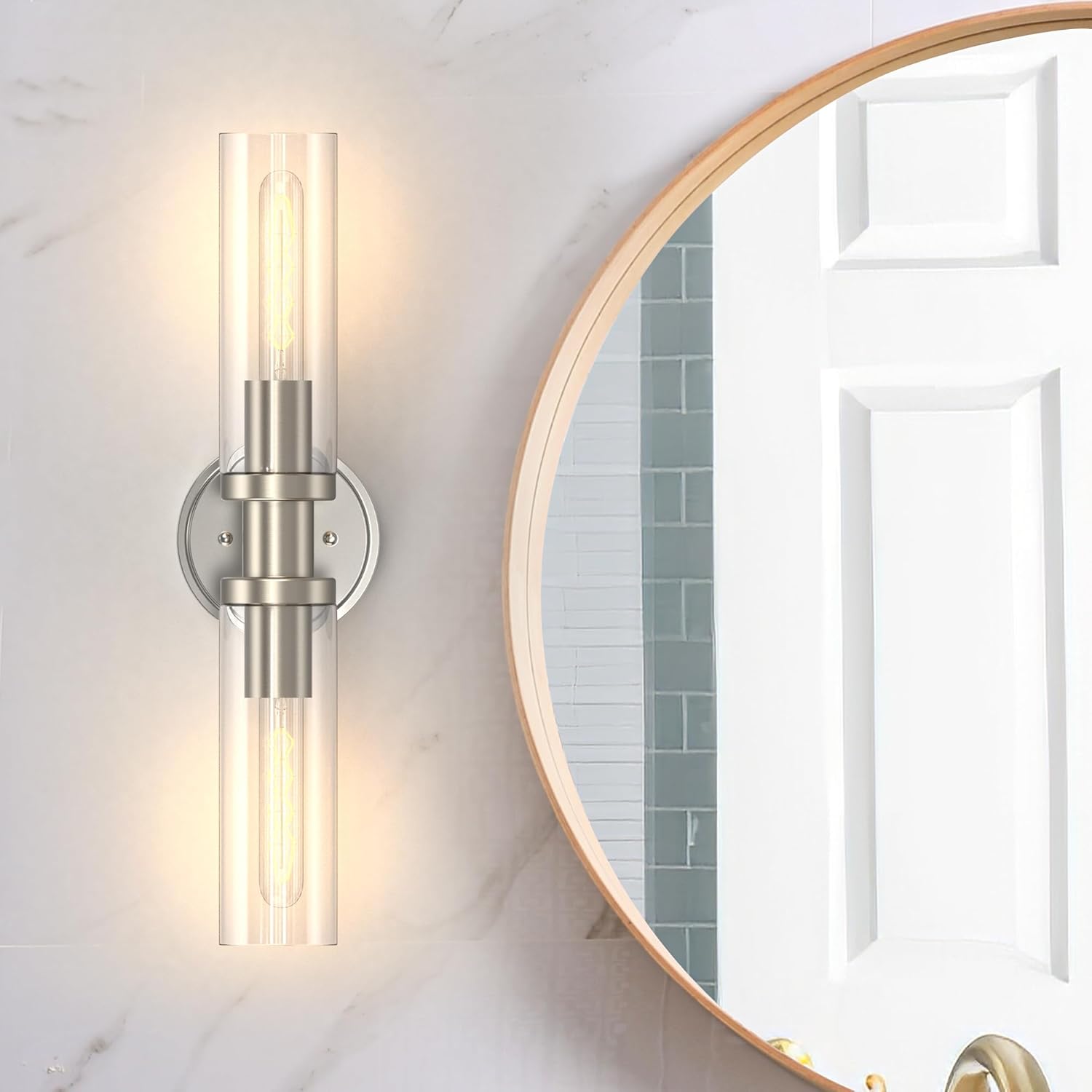 Brushed Nickle 2-Light Bathroom Vanity Light Fixture w/Glass Shades
