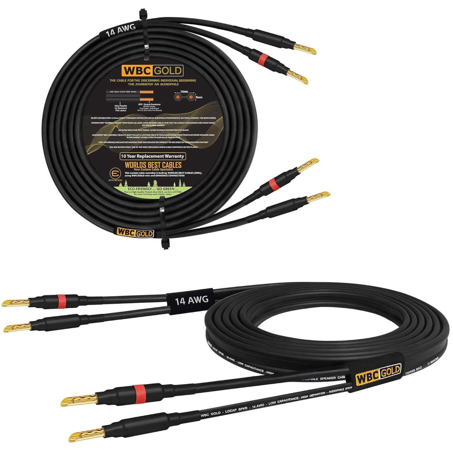 WBC-GOLD-LOCAP-SPKR-14 AWG 10 Foot Audiophile Speaker Cable