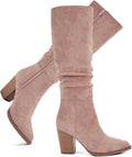 Putu Women's Pointed Toe Knee High Boots Faux Suede Slouch Boots