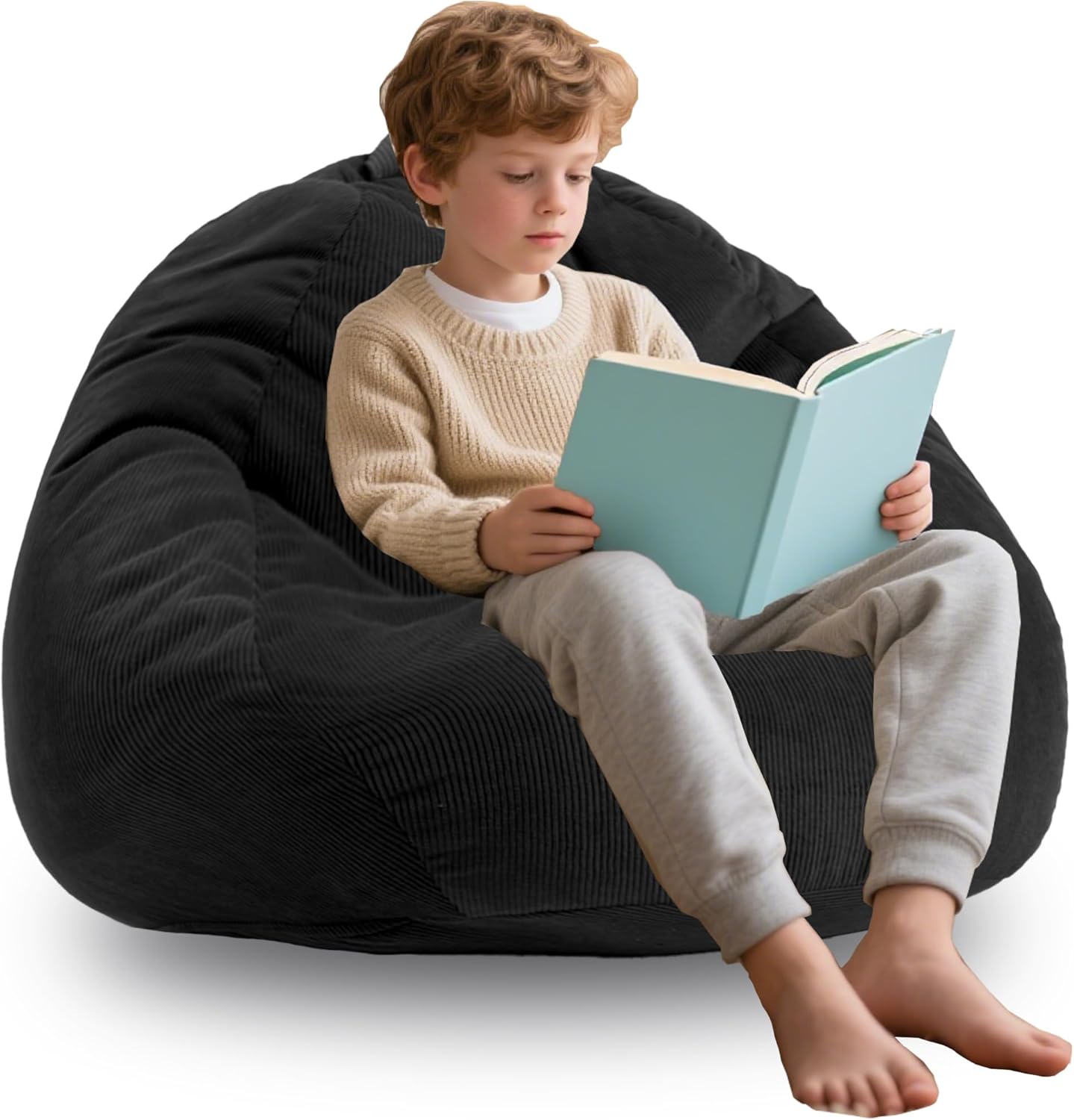 3FT Memory Foam Bean Bag Chairs for Kids and Teens - Black