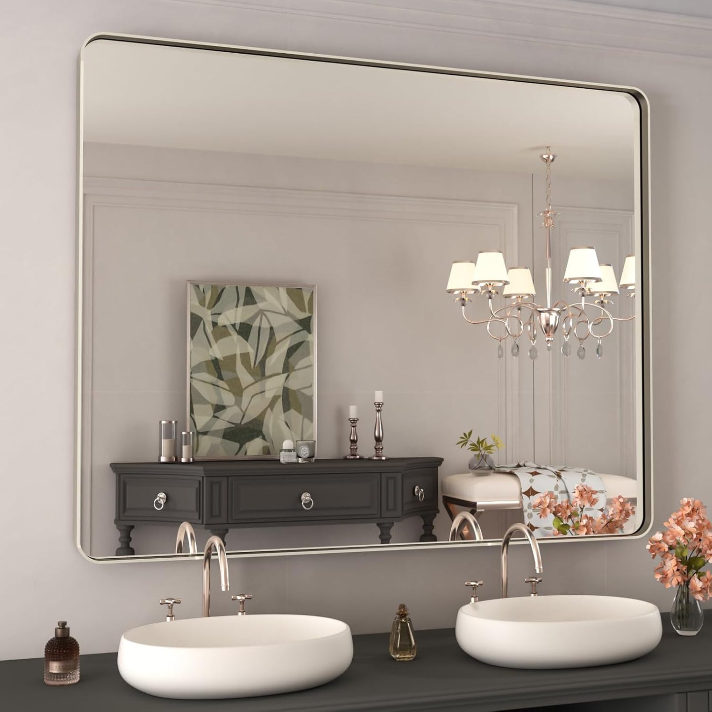 WEER 40X32 Inch Brushed Nickel Bathroom Mirror for Modern Spaces