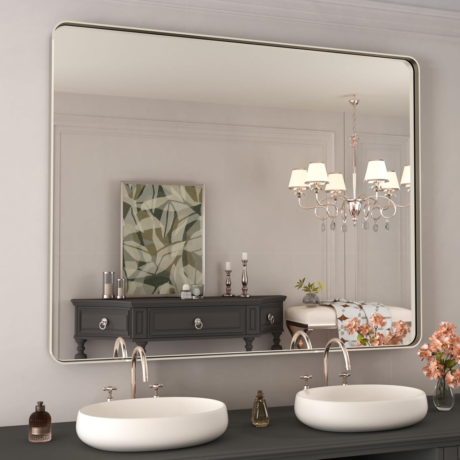 WEER 40X32 Inch Brushed Nickel Bathroom Mirror for Modern Spaces