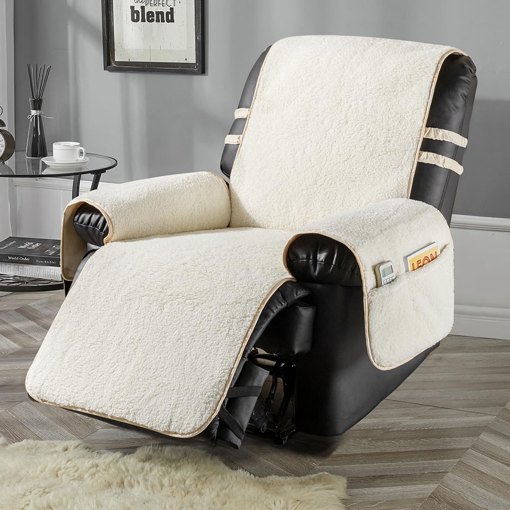 Stay-Put White Sherpa Recliner Cover by STONECREST