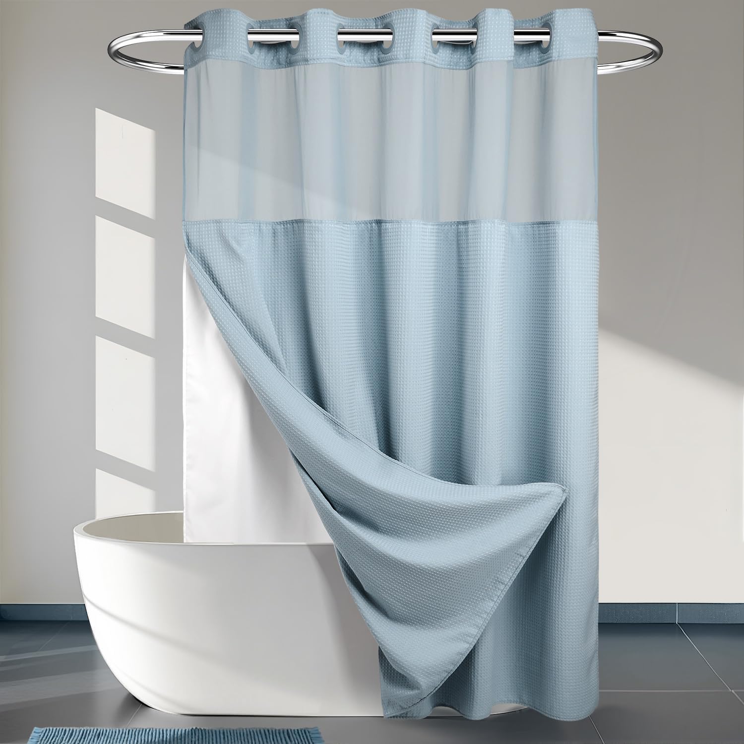 Heavyweight Dotted Waffle Weave Shower Curtain with Snap Liner