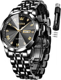 OLEVS Watch for Men Two Tone Stainless Steel Diamond Dress Watch