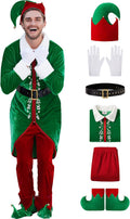 Arvilhill Men's Elf Costume 6 Pcs Deluxe Santa Helper Outfit