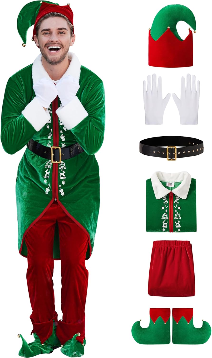 Deluxe Men's Christmas Elf Costume for Festive Celebrations