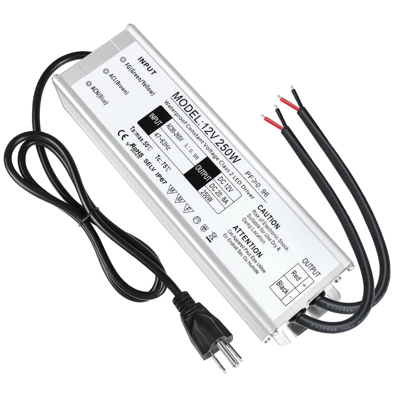 LightingWill LED Driver 250 Watts Waterproof Power Supply Adapter
