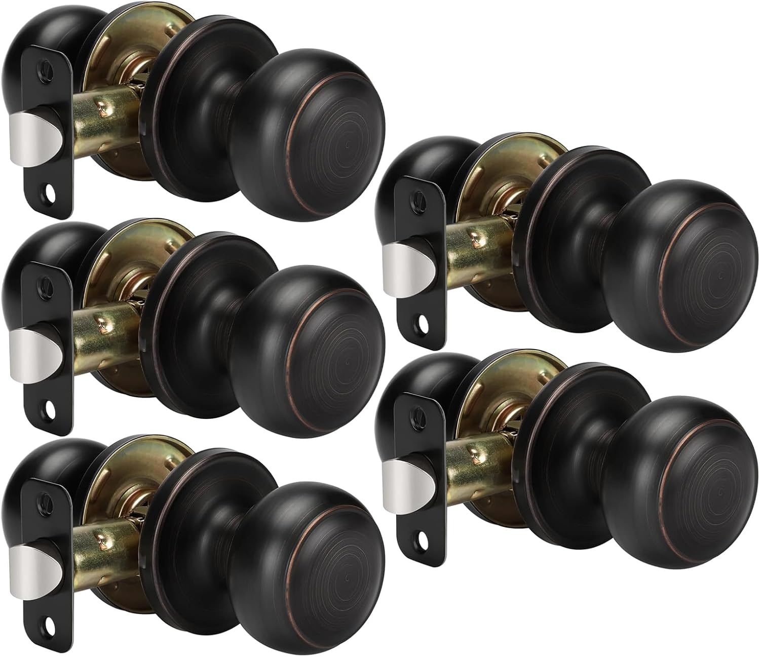 Bronze Passage Door Knobs Set for Hallway Closet - 5 Pack