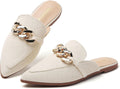 Metal Chain Decor Flat Mules for Women - Chic Pointed Toe Slip Ons can