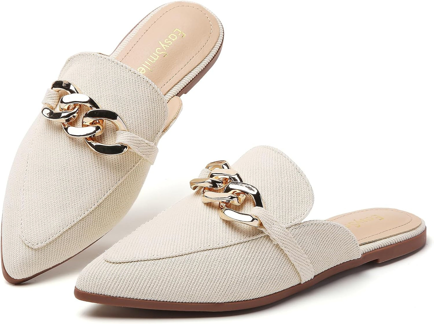 Metal Chain Decor Flat Mules for Women - Stylish Slip On Loafers