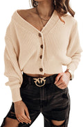 Febriajuce Women's Cropped V-Neck Button Down Rib Knit Cardigan - Cozy