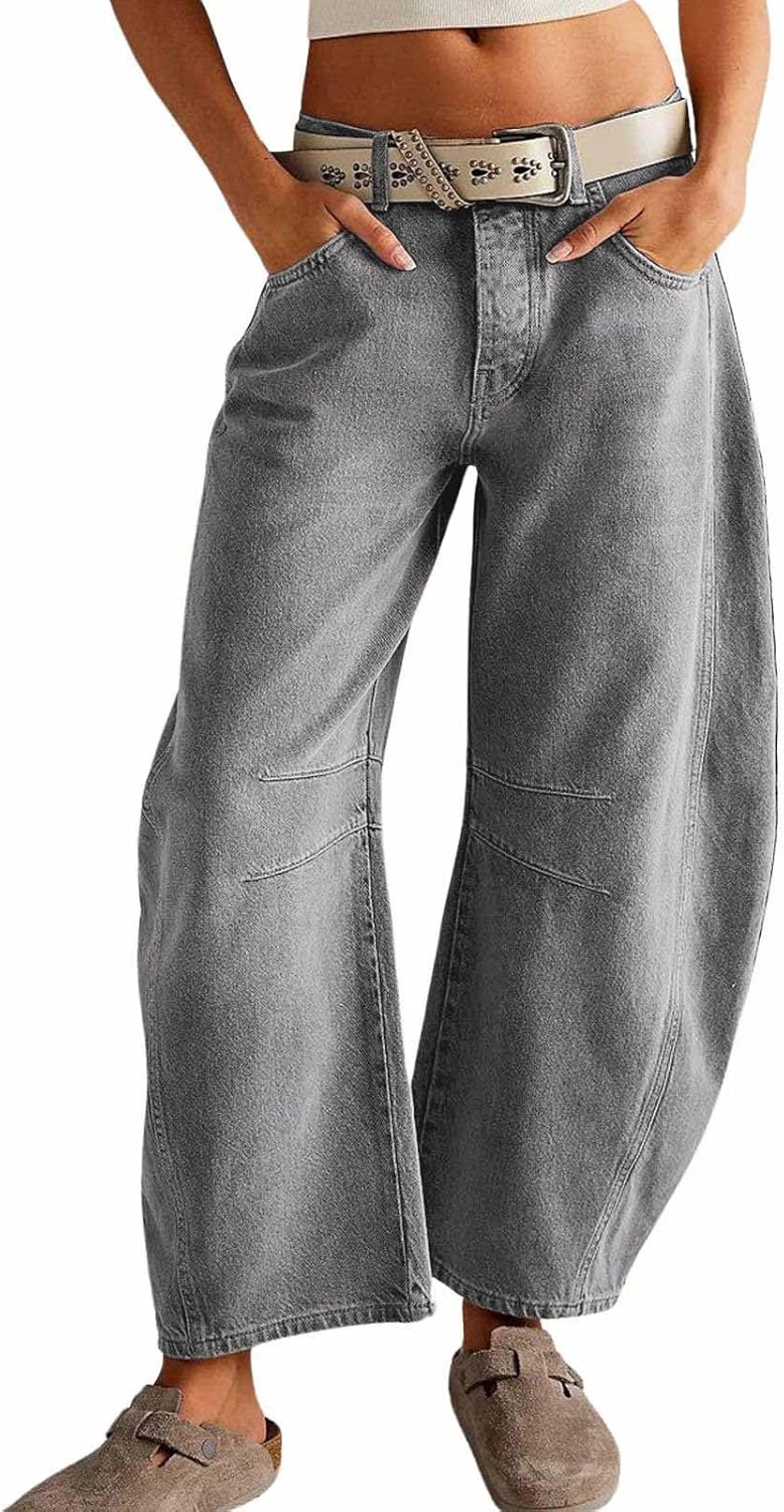 CHARTOU Women's Wide Leg Cropped Baggy Y2k Mid Rise Jeans
