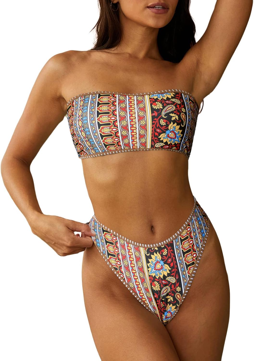 ZAFUL Women Strapless Textured Bandeau Bikini for Summer Fun