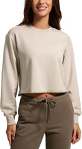 Womens Fleece Cropped Sweatshirt Crewneck - Cozy Cotton Modal