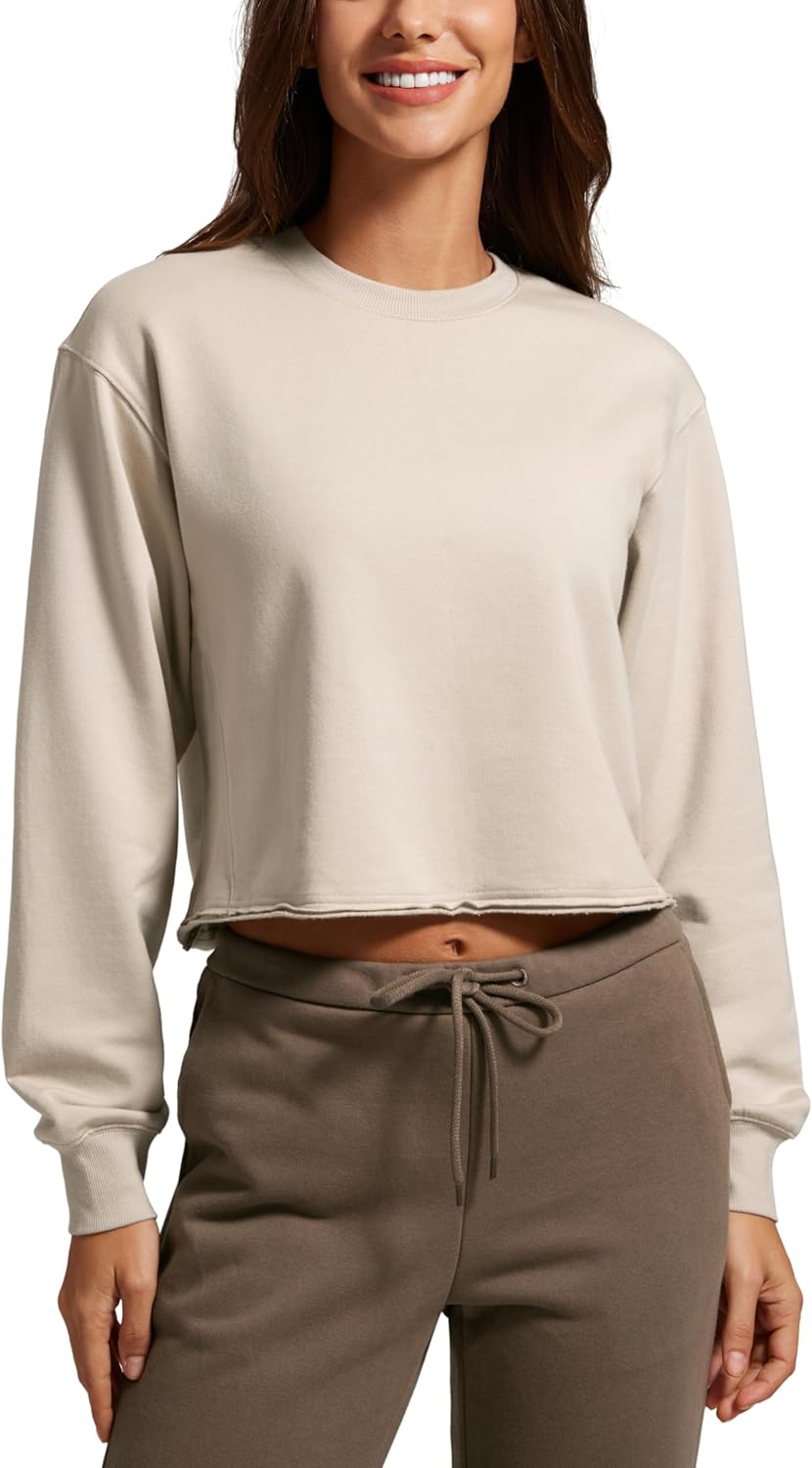 CRZ YOGA Womens Fleece Cropped Sweatshirts for Casual Wear